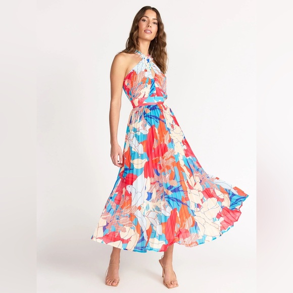 Flying Tomato Pleated Wrap Neck Halter Midi Dress - Picture 1 of 8